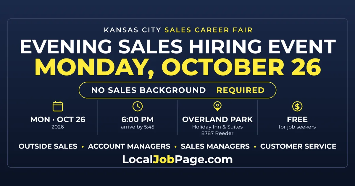 Kansas City Sales Career Fair Oct. 26: Free Evening Hiring Event in Overland Park