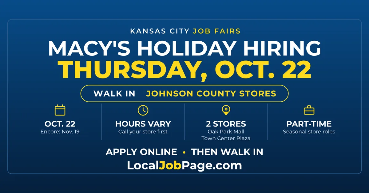 Macy's Holiday Hiring Day Oct. 22: Walk In at Oak Park Mall or Town Center Plaza